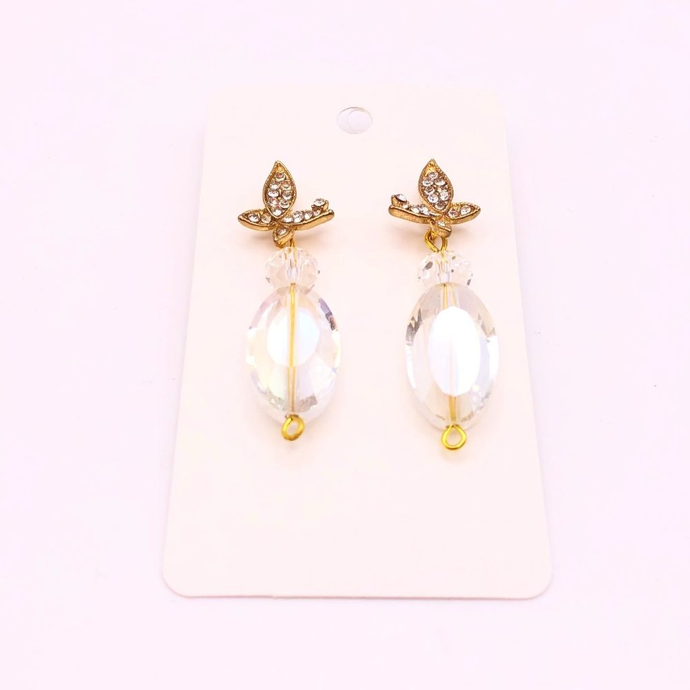 Gold Plated Crystal Butterfly Dangle Drop Earrings